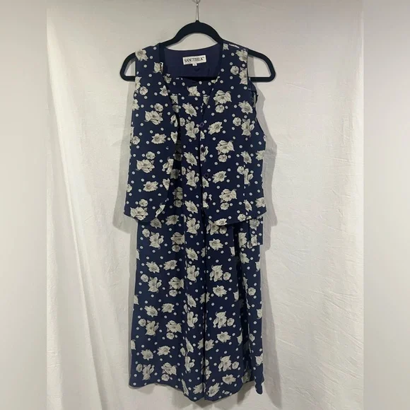 Vintage silk 2 piece Floral Navy set 4 - Picture 9 of 10